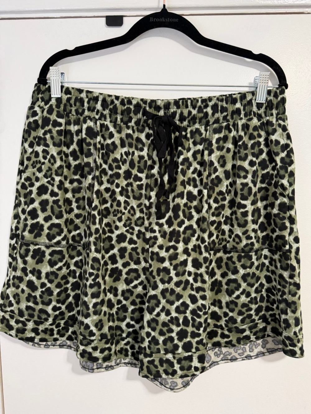 Zenana Outfitters Olive Green and Black Leopard Print Lounge Shorts